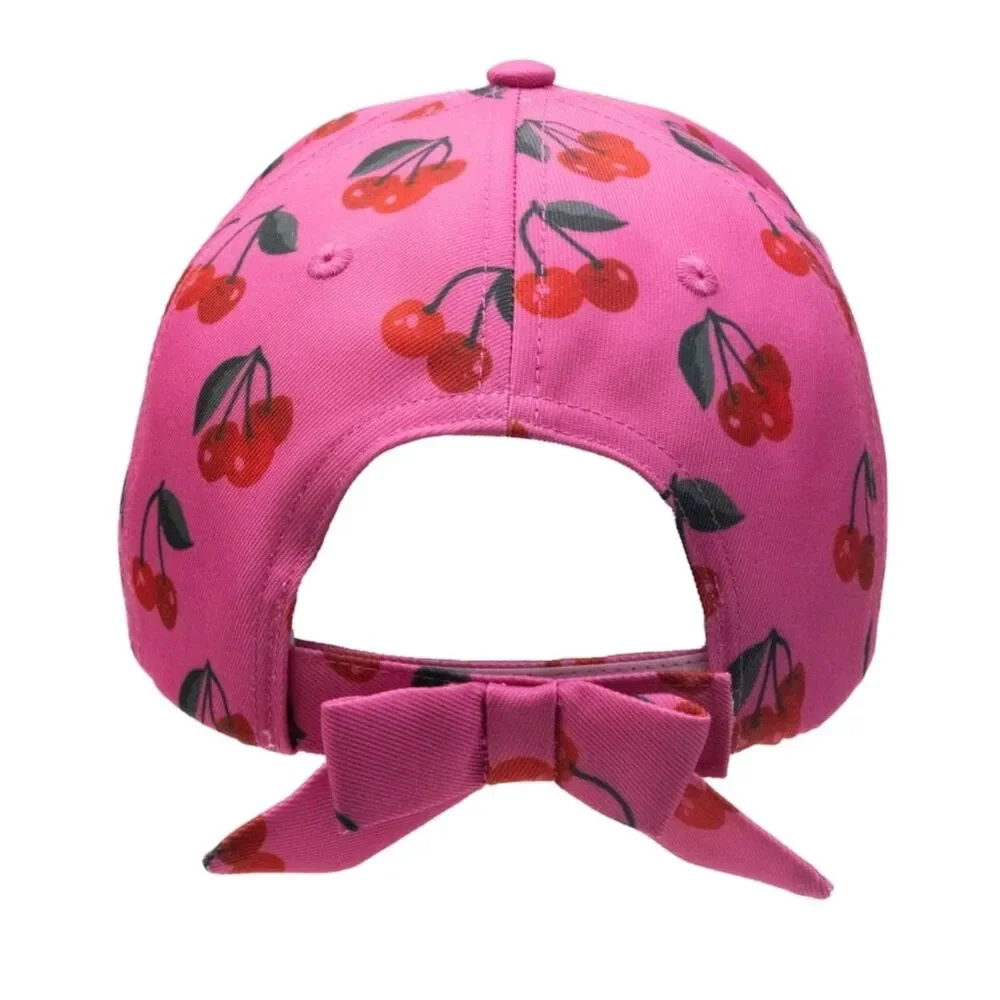 Wonder Nation Girls Baseball Hat, Pink Cherry print tie Back pink color